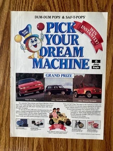 Pubblicità rivista vintage Dum-Dum Saf-T-Pops 1991, Jeep Eagle Prize Dream Machine - Foto 1 di 2