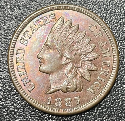 Centavo cabeza india 1887 1C sin circular tonos bonitos BU Foto 1 de 2