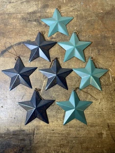 Set Of 8 Navy Teal Metal Star Ornaments 3.75” Speckled - Picture 1 of 3