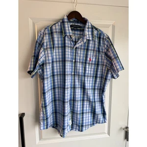 US POLO ASSN Herren Kurzarm Karo Stretch Button Down Hemd XL Blau Gelb - Bild 1 von 8