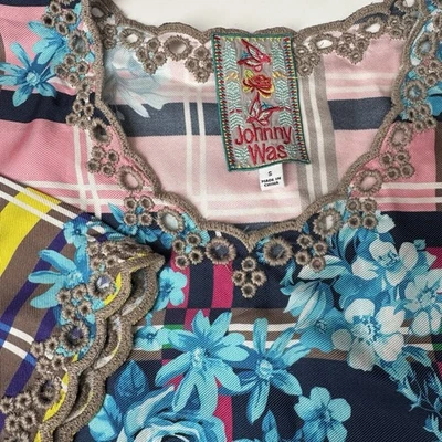 Johnny Was Women’s S Scoop Neck Silk Floral Embroidered Long Sleeve Tunic FLAWS - Image 1 of 4