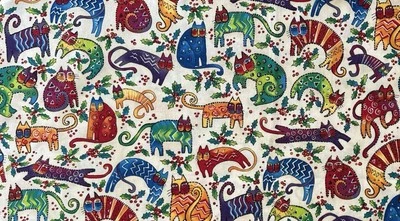 Algodón ENCANTAMIENTO Gatos en Crema por Laurel Burch Tela de Navidad Foto 1 de 3
