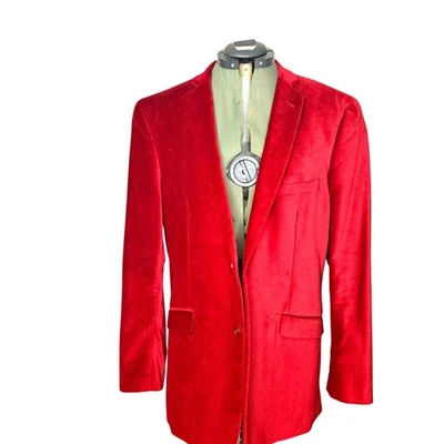 Mens Adolfo Red Velvet Slim Fit Blazer Jacket Two-Button Notched Lapel Fully Lin - Image 1 of 4