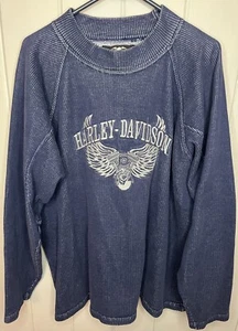 Harley Davidson Womens Sweater Sz L Embroidered Wings Blue Gray Vintage - Picture 1 of 6