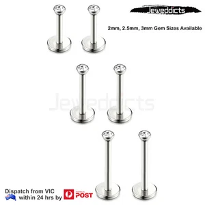 2-6PCs Labret Lip Stud Bar Surgical Steel Internal Thread Zirconia Gem Tragus - Picture 1 of 5