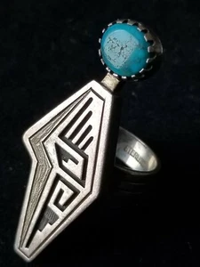 ANILLO TURQUESA PLATA ESTERLINA CONTEMPORÁNEO ROY TALAHAFTEWA HOPI 13,8 GRAMOS!!! - Imagen 1 de 12