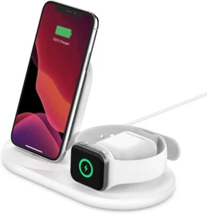 Belkin 3-in-1 Wireless Charger For iphone + Apple Watch + Airpods White - Picture 1 of 9