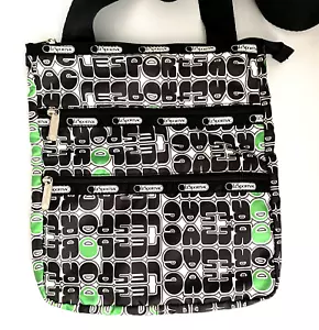 LeSportsac Bubble LOGO Crossbody Handtasche Schwarz Grün Geometrisch Schultertasche Retro - Bild 1 von 16