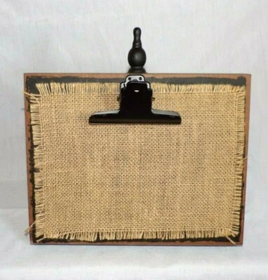 Decorative Rustic Wood Clamp Burlap Picture Frame Holder Memo Note Board 10x10" - Image 1 of 2