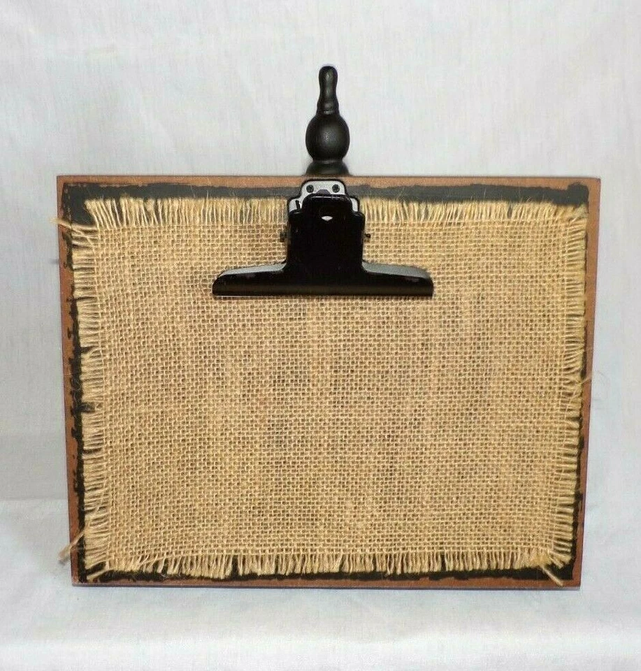 Decorative Rustic Wood Clamp Burlap Picture Frame Holder Memo Note Board 10x10" - Image 1 of 2