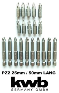 10 tlg Kreuzschlitz KWB PZ2 25mm / 50mm Bit Set Satz Trockenbau Gipskarton 10x  - Picture 1 of 9