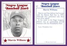 Marvin Williams Negro League Baseball Stars 1986 Larry Fritsch Cards #87
