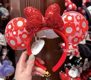 Auténtica diadema orejas flores rosa y roja de Minnie Mouse de los parques de Disney 2024 - Imagen 1 de 2