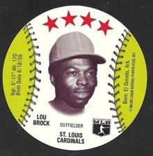 1977 CHILLY WILLEE MSA DISCS  Lou Brock  ST LOUIS CARDINALS  MINT  A