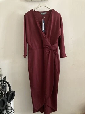 Nuevo con etiquetas Vestido Jersey Suave Sosandar Borgoña Vino Twist Frontal - Talla 12 - PVP £65 Foto 1 de 4