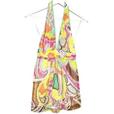 Top halter de seda estampado abstracto multicolor Milly of New York para mujer talla 4 Foto 1 de 4