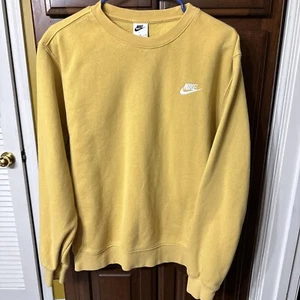Nike Sweatshirt Medium Yellow Swoosh Logo Athletic Classic Sweater - Picture 1 of 3