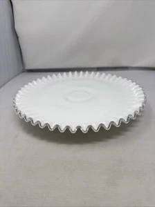 Vintage Fenton 12” milk glass  ruffled edge 1.75” pedestal raised cake stand - Picture 1 of 6