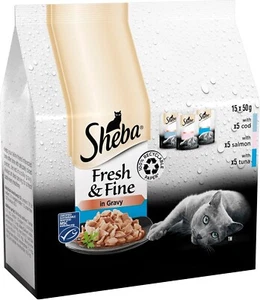 Sheba Cat Wet Food Fresh & Fine Fish in Gravy | 3 Packs of 15 x 50g Pouches - Picture 1 of 7