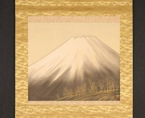 PINTURA JAPONESA PERGAMINO COLGANTE JAPÓN Mt. Fuji Mountain Antiguo d342 - Imagen 1 de 7