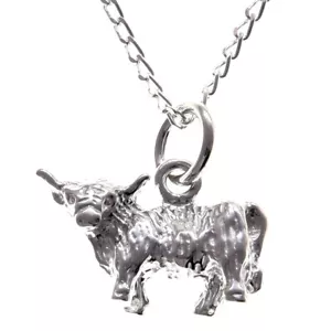 Scottish Necklace - silver highland cow pendant and 18 inch silver chain - Picture 1 of 5