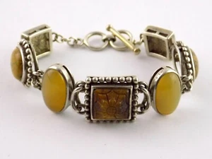 Whitney Kelly Carved Tiger Eye Jasper Agate and MOP Bracelet WK 925 7.25 Inches - Picture 1 of 11