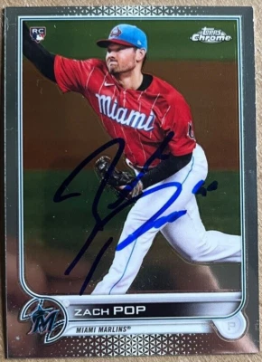 Zach Pop Signed 2022 Topps Chrome Rookie #41 Miami Marlins IP Auto Autograph COA - Image 1 of 2