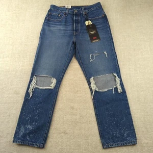 Levis 501 Jeans Damen 28x26 Premium Button Fly Cropped Distressed Schnurrhaare - Bild 1 von 19