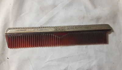 Vintage Silver Plated pocket Comb, WAK, 7", *chipped*, silver, amber - Image 1 of 4