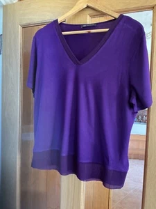 M&S COLLECTION VISCOSE SHORT SLEEVE V NECK PURPLE T SHIRT/TOP SIZE 14 USED - Picture 1 of 9
