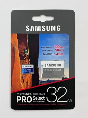 New Samsung MicroSDHC PRO Select Memory Card w/ Adapter 32GB MB-MF32GA/AM - Image 1 of 3