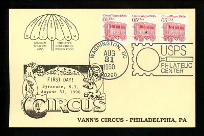 US FDC #2452 Vann's Circus / LGS Card 1990 DC USPS Circus Wagon 1st Unofficial - Image 1 of 2
