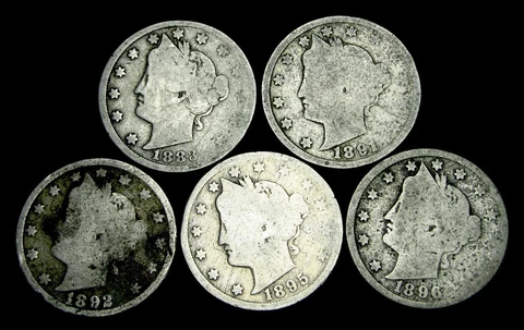1883+1891+1892+1895+1896 Liberty V Nickels Lot ---- Nice Coin Lot ---- #OH523 Cover