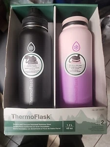Thermoflask 40oz 2 pack vacuum insulated stainless steel Black + Pink New In Box - Picture 1 of 13