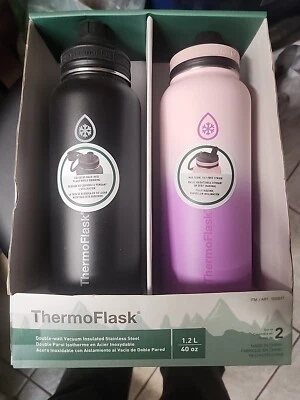 Thermoflask 40oz 2 pack vacuum insulated stainless steel Black + Pink New In Box - Image 1 of 4