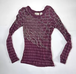Miss Me Sheer Purple Bling Y2K long sleeve shirt EUC Size M - Picture 1 of 6