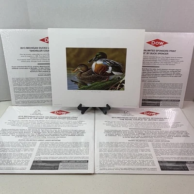 4 estampillas impresas de patrocinadores ilimitados de Michigan Ducks arte aves acuáticas edición limitada Foto 1 de 4