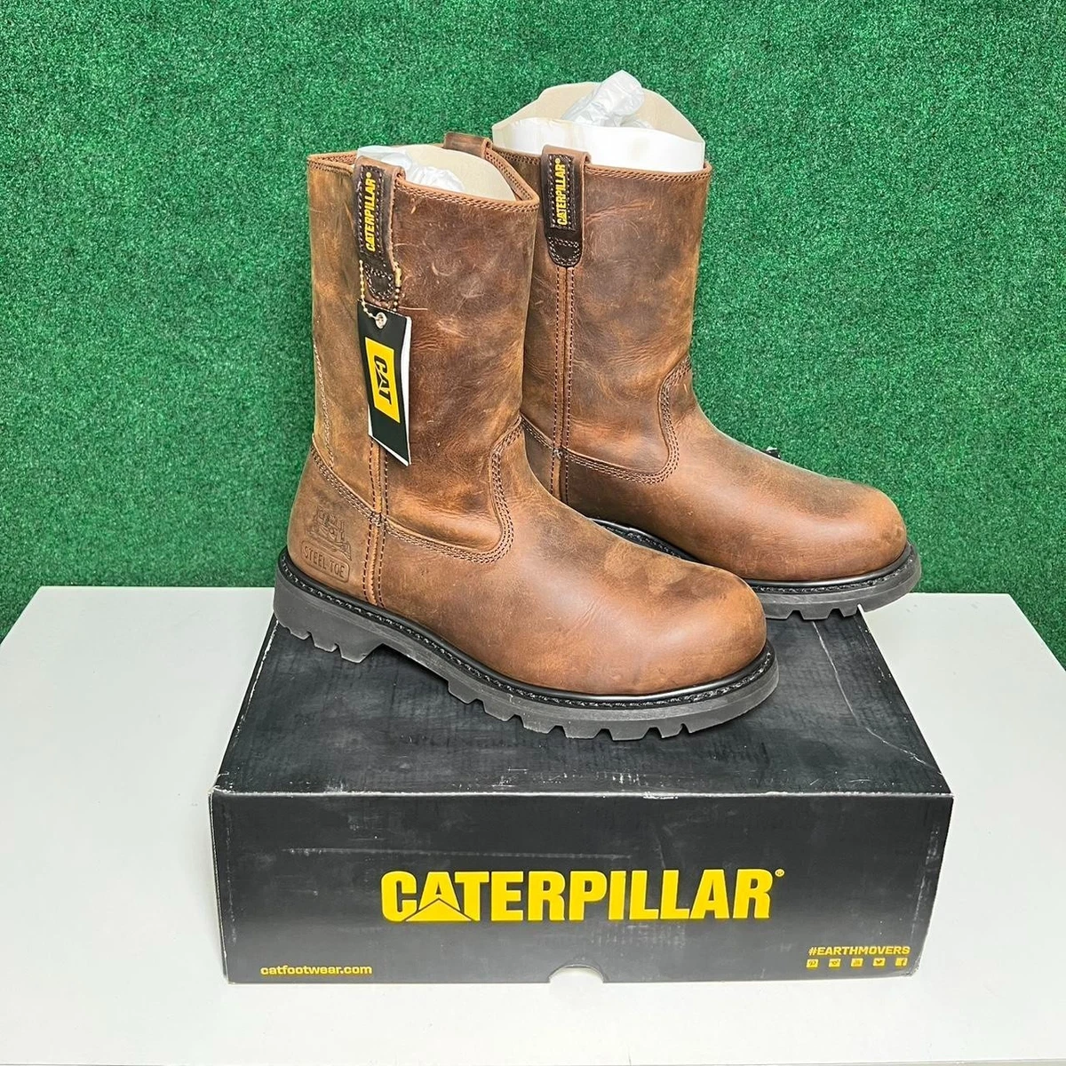 Caterpillar Herren Stiefel Mit Stahlkappe – Revolver Wellington, Dunkelbraun, Rutschfest