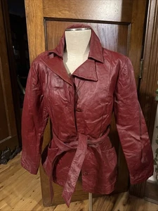 East 5th Echtleder rot Cranberry durchgehender Reißverschluss Jacke Damengröße Large Vintage - Bild 1 von 14