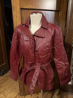 Chaqueta East 5th Cuero Genuino Rojo Arándano Cremallera Completa Para Mujer Talla Grande De Colección Foto 1 de 4