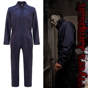 Halloween Men Fancy Dress Michael Myers Navy Jumpsuit Boiler Suit Mask Costume#A - Picture 1 of 12