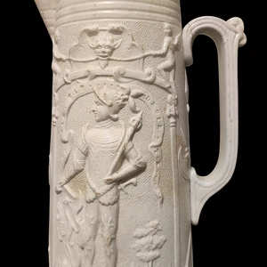 19th C. German Antique Stoneware Beer Jug, Knights Relief Renaissance Revival - Picture 1 of 7