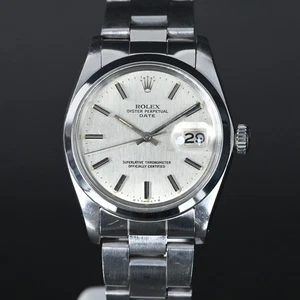 ROLEX 1500 OYSTER DATE SILVER LINEN DIAL WATCH 34 MM (UNPOLISHED & ORIGINAL) - Picture 1 of 21