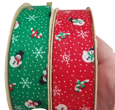 Vintage Offray Holiday Ribbons NEW Cut-Edge Quality Snowmen Red & Green 20' Ttl - Image 1 of 4