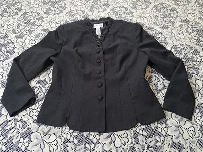 Jaclyn Smith Blazer 12P Черный Бисер Вырез Металлические Пятна Подкладка Карьера Форма - Изображение 1 из 4