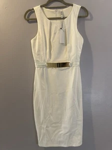 Neu mit Etikett Leshop Kleid weiß mit goldenem Gürtel Bleistiftkleid Medium - Bild 1 von 6