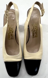 Zapatos para mujer Salvatore Ferragamo talla 8,5 AA negros puntera beige con cordones de colección - Imagen 1 de 6