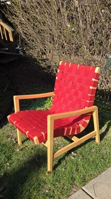 Silla de estudio brazo/salón Jens Risom para Knoll Studios correa tejida madera de arce rojo  Foto 1 de 4