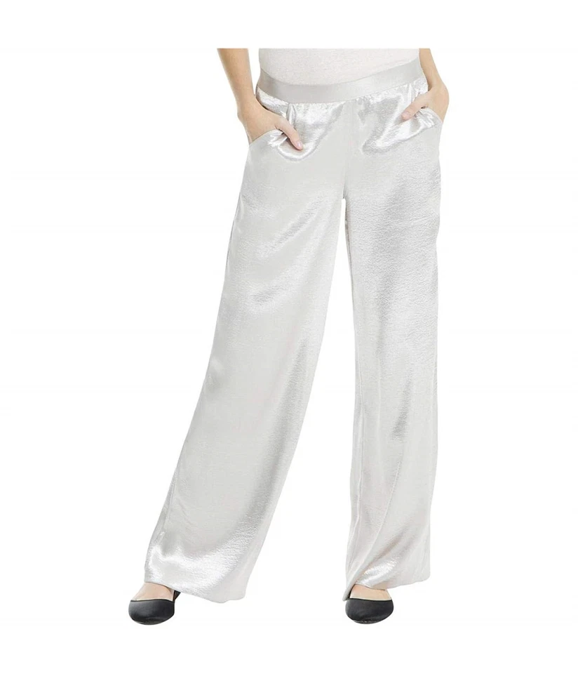 Pantalones Max Studio London para mujer de satén informales de pierna ancha, plateados, M Foto 1 de 1