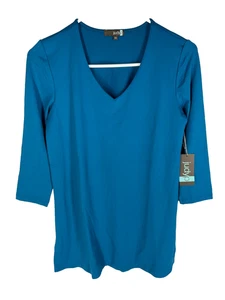 JUDY P Sandra Tunic Size XS V-Neck 3/4 Sleeve Blue Soft Made in USA NEW NWT - Picture 1 of 7